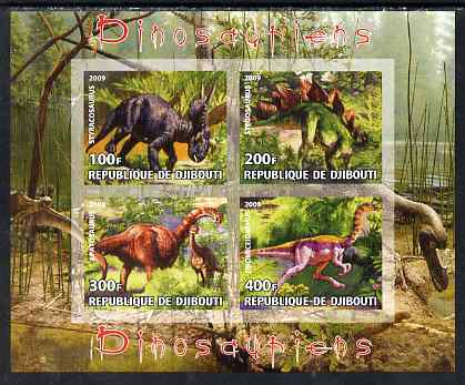 Djibouti 2009 Dinosaurs imperf sheetlet containing 4 values unmounted mint, stamps on dinosaurs