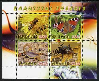 Rwanda 2009 Beautiful Insects perf sheetlet containing 4 values fine cto used, stamps on insects, stamps on butterflies
