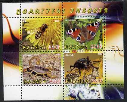 Rwanda 2009 Beautiful Insects perf sheetlet containing 4 values unmounted mint, stamps on insects, stamps on butterflies