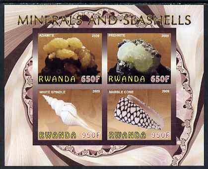 Rwanda 2009 Minerals & Seashells imperf sheetlet containing 4 values unmounted mint, stamps on minerals, stamps on shells, stamps on marine life