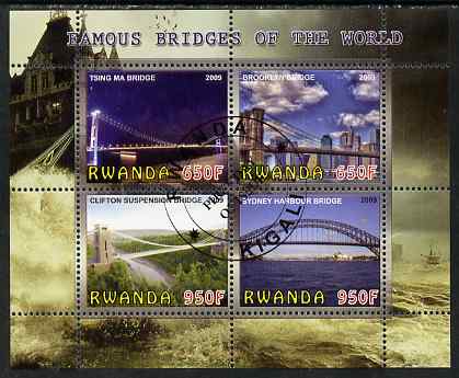 Rwanda 2009 Famous Bridges of the World perf sheetlet containing 4 values fine cto used, stamps on bridges, stamps on civil engineering
