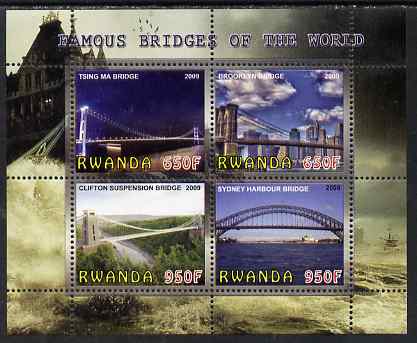 Rwanda 2009 Famous Bridges of the World perf sheetlet containing 4 values unmounted mint, stamps on bridges, stamps on civil engineering