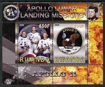 Rwanda 2009 Apollo Lunar Landing Missions - Apollo 11 perf sheetlet containing 2 values unmounted mint, stamps on space, stamps on apollo, stamps on kennedy, stamps on eagles