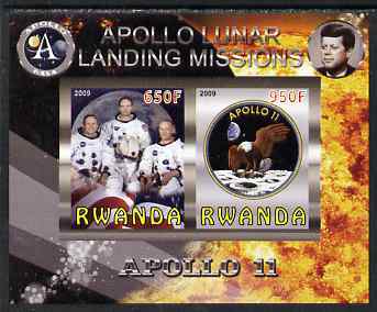 Rwanda 2009 Apollo Lunar Landing Missions - Apollo 11 imperf sheetlet containing 2 values unmounted mint, stamps on space, stamps on apollo, stamps on kennedy, stamps on eagles