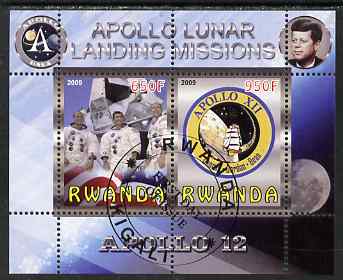 Rwanda 2009 Apollo Lunar Landing Missions - Apollo 12 perf sheetlet containing 2 values fine cto used, stamps on , stamps on  stamps on space, stamps on  stamps on apollo, stamps on  stamps on kennedy, stamps on  stamps on ships