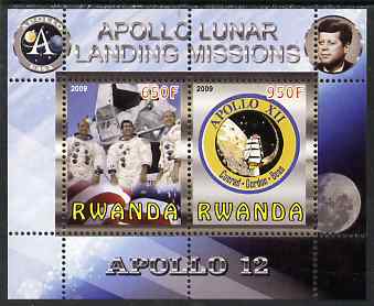 Rwanda 2009 Apollo Lunar Landing Missions - Apollo 12 perf sheetlet containing 2 values unmounted mint, stamps on space, stamps on apollo, stamps on kennedy, stamps on ships