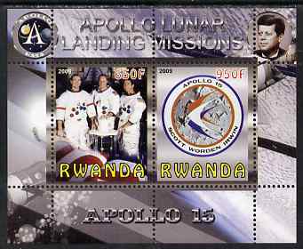 Rwanda 2009 Apollo Lunar Landing Missions - Apollo 15 perf sheetlet containing 2 values unmounted mint, stamps on space, stamps on apollo, stamps on kennedy, stamps on 