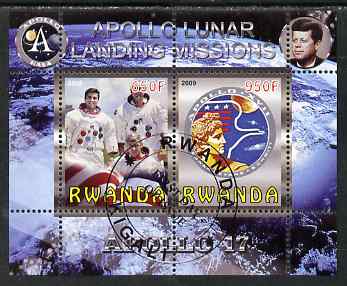 Rwanda 2009 Apollo Lunar Landing Missions - Apollo 17 perf sheetlet containing 2 values fine cto used, stamps on space, stamps on apollo, stamps on kennedy, stamps on mythology