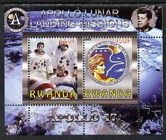 Rwanda 2009 Apollo Lunar Landing Missions - Apollo 17 perf sheetlet containing 2 values unmounted mint, stamps on space, stamps on apollo, stamps on kennedy, stamps on mythology