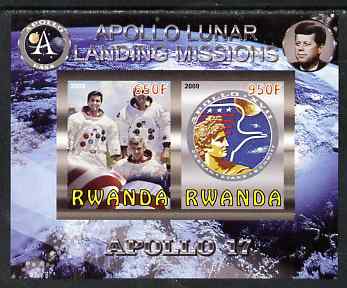Rwanda 2009 Apollo Lunar Landing Missions - Apollo 17 imperf sheetlet containing 2 values unmounted mint, stamps on space, stamps on apollo, stamps on kennedy, stamps on mythology
