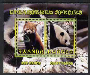 Rwanda 2009 Endangered Species - Pandas perf sheetlet containing 2 values unmounted mint, stamps on animals, stamps on panda, stamps on bears