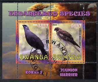 Rwanda 2009 Endangered Species - Kokako & Harrier perf sheetlet containing 2 values fine cto used, stamps on birds, stamps on birds of prey, stamps on harriers, stamps on 