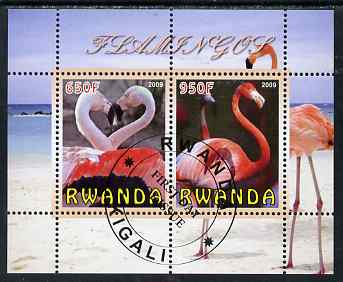 Rwanda 2009 Flamingoes perf sheetlet containing 2 values fine cto used, stamps on birds, stamps on flamingoes