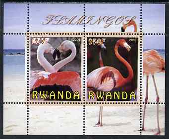 Rwanda 2009 Flamingoes perf sheetlet containing 2 values unmounted mint, stamps on birds, stamps on flamingoes