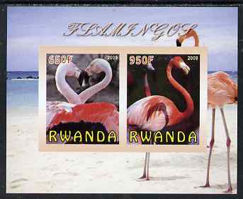 Rwanda 2009 Flamingoes imperf sheetlet containing 2 values unmounted mint, stamps on birds, stamps on flamingoes