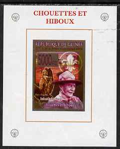 Guinea - Conakry 2008 Baden Powell & Owls #1 individual imperf deluxe sheet unmounted mint. Note this item is privately produced and is offered purely on its thematic appeal, stamps on personalities, stamps on scouts, stamps on owls, stamps on birds, stamps on birds of prey