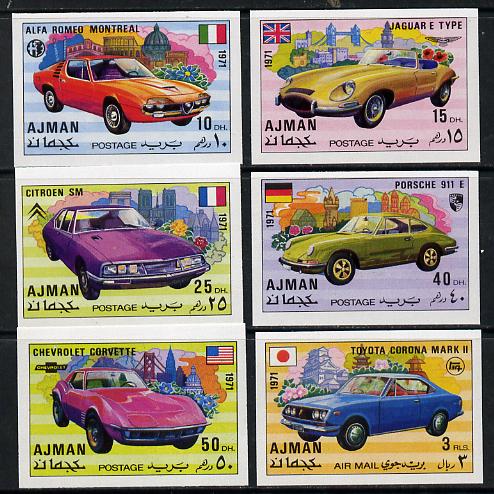 Ajman 1971 Modern Cars imperf set of 6 unmounted mint (Mi 1169-74B), stamps on cars      dixi    packard     durkopp    fiat     maybach     bmw    benz     wartburg