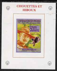 Guinea - Conakry 2008 Baden Powell & Owls #6 individual imperf deluxe sheet unmounted mint. Note this item is privately produced and is offered purely on its thematic app..., stamps on personalities, stamps on scouts, stamps on owls, stamps on birds, stamps on birds of prey