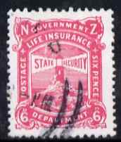 New Zealand 1913 Life Insurance 6d carmine-pink P14x15 very fine used, SG L31, stamps on lighthouses