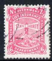New Zealand 1913 Life Insurance 6d pink P14x15 very fine used, SG L36c, stamps on , stamps on  stamps on lighthouses