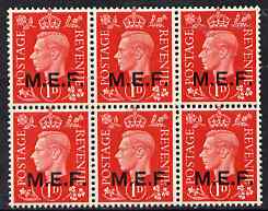British Occupations of Italian Colonies - MEF 1942 KG6 1d scarlet block of 6 unmounted mint SG M1, stamps on , stamps on  kg6 , stamps on 