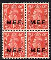 British Occupations of Italian Colonies - MEF 1943-47 KG6 1d pale scarlet block of 4 unmounted mint SG M11, stamps on , stamps on  kg6 , stamps on 