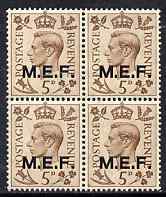 British Occupations of Italian Colonies - MEF 1943-47 KG6 5d brown (opt 13.5 mm) block of 4 unmounted mint SG M15, stamps on , stamps on  kg6 , stamps on 