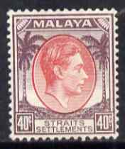 Malaya - Straits Settlements 1937-41 KG6 40c scarlet & dull purple lightly mounted mint SG 288, stamps on , stamps on  kg6 , stamps on 