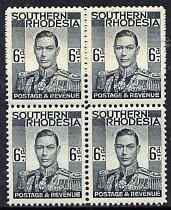 Southern Rhodesia 1937 KG6 def 6d grey-black block of 4 unmounted mint, SG44, stamps on , stamps on  kg6 , stamps on 