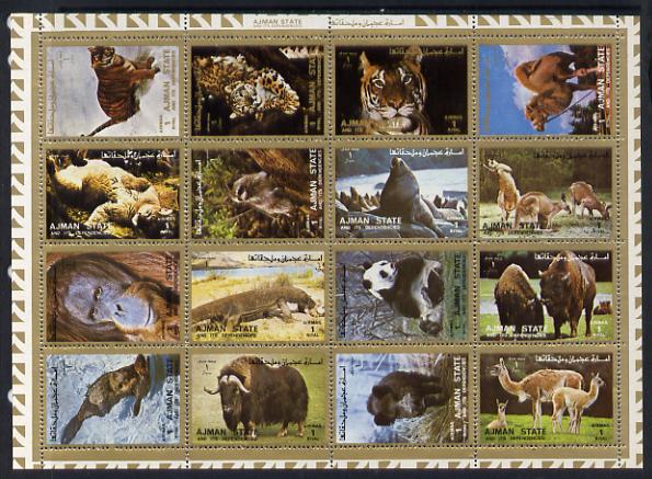 Ajman 1972 Animals #1 perf set of 16 unmounted mint, Mi 2829-44A, stamps on , stamps on  stamps on animals, stamps on  stamps on tigers, stamps on  stamps on cats, stamps on  stamps on apes, stamps on  stamps on bison, stamps on  stamps on pandas, stamps on  stamps on camels, stamps on  stamps on bovine, stamps on  stamps on beaver