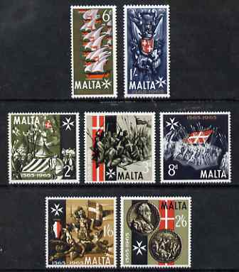 Malta 1965 400th Anniversary of Great Siege set of 7 unmounted mint, SG 352-8, stamps on battles, stamps on masonry, stamps on masonics, stamps on ships
