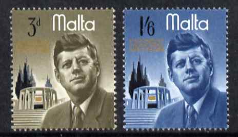 Malta 1966 President Kennedy Commemoration set of 2 unmounted mint, SG 371-2, stamps on personalities, stamps on kennedy, stamps on usa presidents, stamps on americana