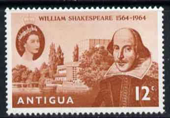 Antigua 1964 400th Birth Anniversary of Shakespeare 12c unmounted mint SG 164, stamps on personalities, stamps on shakespeare, stamps on literature