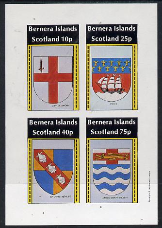 Bernera 1981 Heraldry #2 (City of London, Paris, LCC & Sir John Fastolfe) imperf  set of 4 values (10p to 75p) unmounted mint, stamps on heraldry, stamps on arms   shells   marine-life    ships