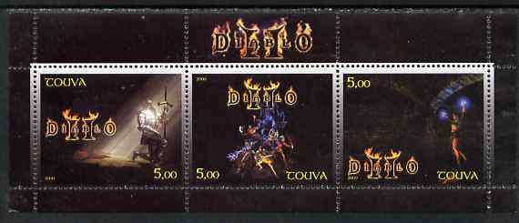 Touva 2000 Diablo perf sheetlet containing 3 values unmounted mint, stamps on fantasy, stamps on sci-fi
