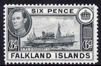 Falkland Islands 1938-50 KG6 Discovery II (Supply Ship) 6d black mounted mint, SG 156, stamps on , stamps on  kg6 , stamps on ships