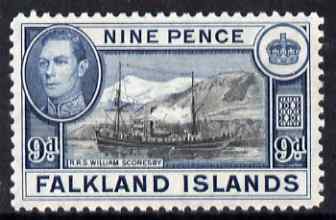 Falkland Islands 1938-50 KG6 William Scoresby (Supply Ship) 9d mounted mint SG 157, stamps on , stamps on  stamps on , stamps on  stamps on  kg6 , stamps on  stamps on ships