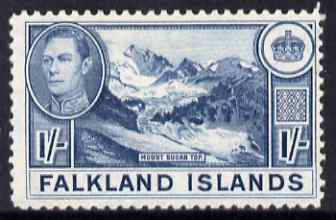 Falkland Islands 1938-50 KG6 Mount Sugar Top 1s dull blue mounted mint, SG 158b, stamps on , stamps on  stamps on , stamps on  stamps on  kg6 , stamps on  stamps on mountains, stamps on  stamps on 