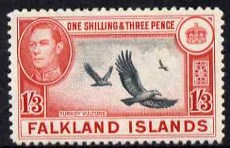 Falkland Islands 1938-50 KG6 Turkey Vultures 1s3d mounted mint, SG 159, stamps on , stamps on  kg6 , stamps on birds, stamps on vultures