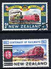 New Zealand 1963 Railway Centenary perf set of 2 commercially used, SG 818-19, stamps on railways