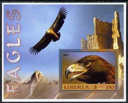 Liberia 2005 Eagles #01 perf m/sheet unmounted mint, stamps on birds, stamps on eagles, stamps on birds of prey