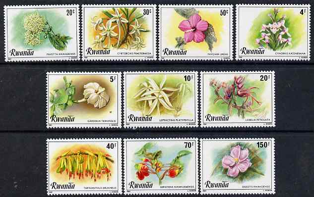 Rwanda 1981 Flowers perf set of 10 unmounted mint, SG 1023-32, stamps on flowers