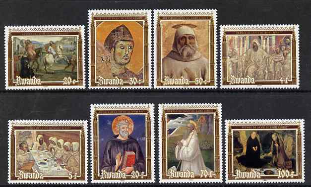 Rwanda 1981 1500th Birth Anniversary of St Benedict perf set of 8 unmounted mint, SG 1065-72, stamps on personalities, stamps on saints, stamps on religion, stamps on arts, stamps on easter