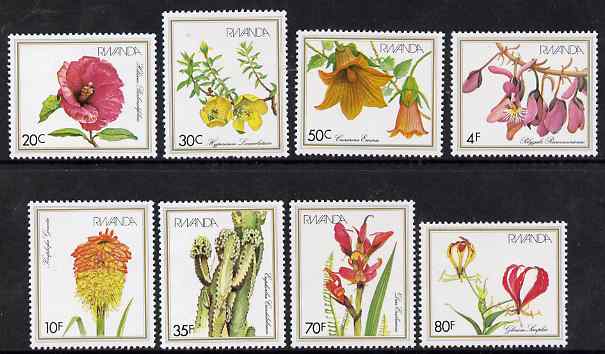 Rwanda 1982 Flowers perf set of 8 unmounted mint, SG 1097-1104, stamps on , stamps on  stamps on flowers, stamps on  stamps on medicinal plants, stamps on  stamps on cacti