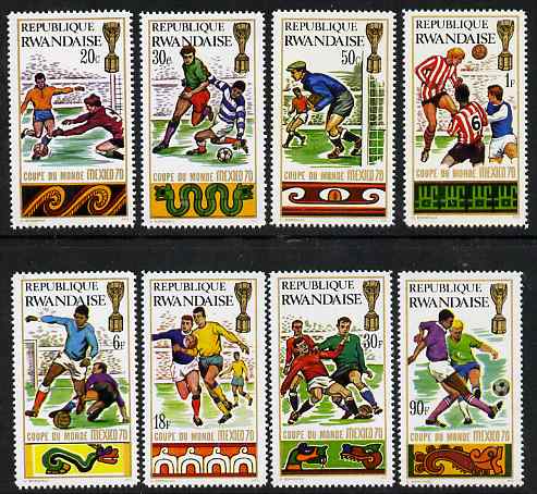 Rwanda 1970 Football World Cup perf set of 8 unmounted mint, SG 353-60, stamps on football