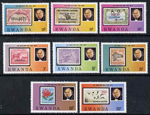 Rwanda 1979 Death Centenary of Sir Rowland Hill perf set of 8 unmounted mint, SG 956-63, stamps on postal, stamps on rowland hill, stamps on stamponstamp, stamps on olympics, stamps on zebra, stamps on buffalo, stamps on bovine