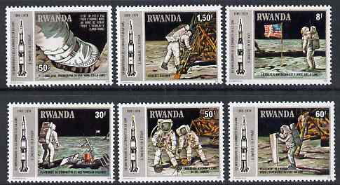 Rwanda 1980 Tenth Anniversary of Apollo 11 Moon Landing perf set of 6 unmounted mint, SG 964-9, stamps on space, stamps on apollo, stamps on 