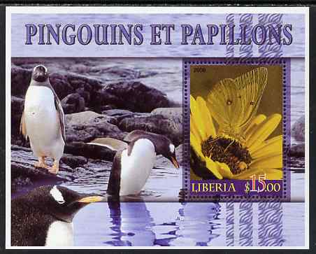 Liberia 2006 Butterflies & Penguins #1 perf m/sheet unmounted mint, stamps on birds, stamps on penguins, stamps on butterflies