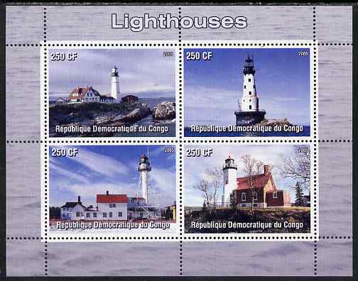 Congo 2005 Lighthouses perf sheetlet containing 4 values unmounted mint, stamps on lighthouses