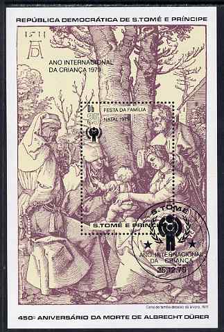 St Thomas & Prince Islands 1979 IYC - Engraving by Durer perf s/sheet fine cto used, stamps on arts, stamps on durer, stamps on  iyc , stamps on 